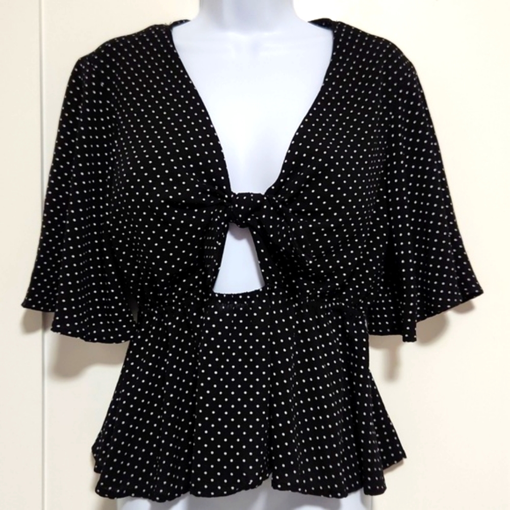 Polka Dot Tie Front Top